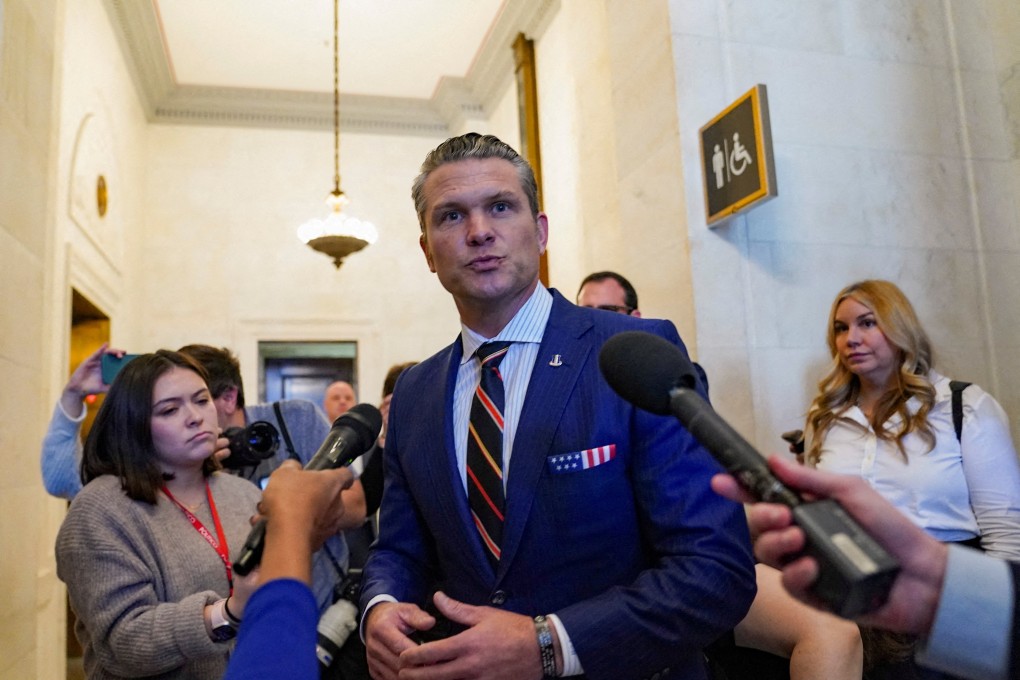 Defence secretary nominee Pete Hegseth speaks with the media in Washington. Photo: Reuters