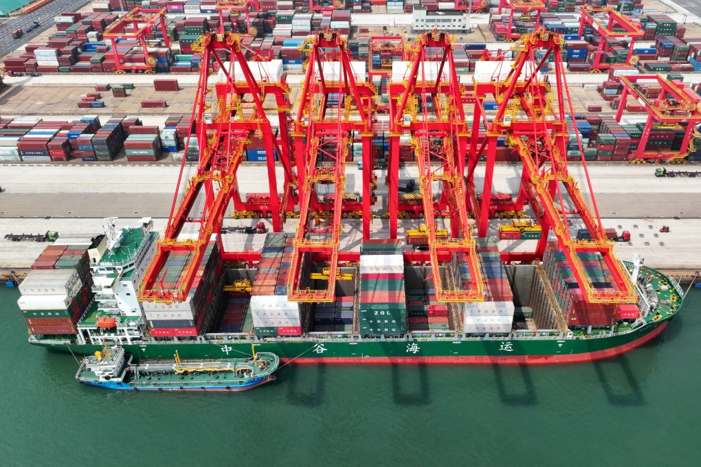 A container ship is seen in China’s Shandong province. Photo: Xinhua