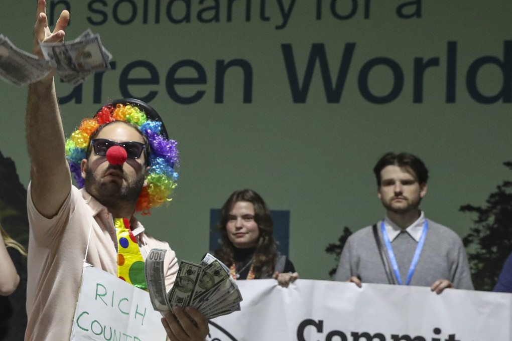 Climate activists attend a protest at the United Nations Climate Change Conference Cop29 in Azerbaijan on Friday. Photo:  EPA-EFE