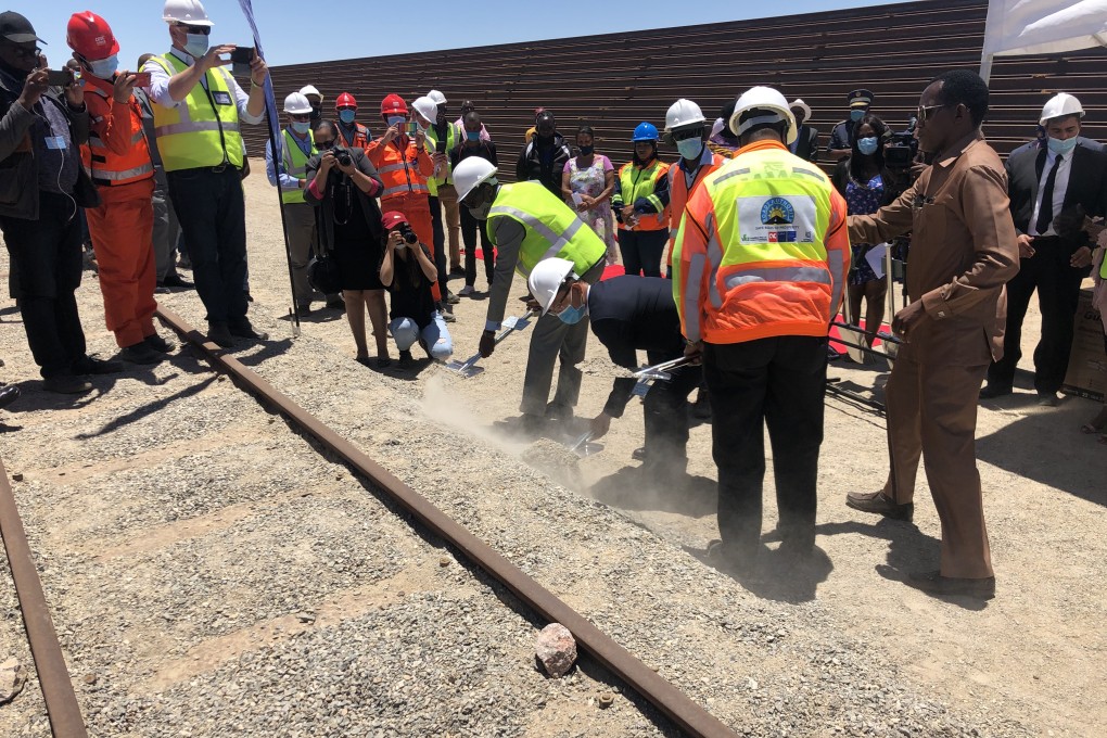 Namibian officials and representatives of a Chinese company break ground for a railway upgrade project in western Namibia in November 2020. Photo: Xinhua
