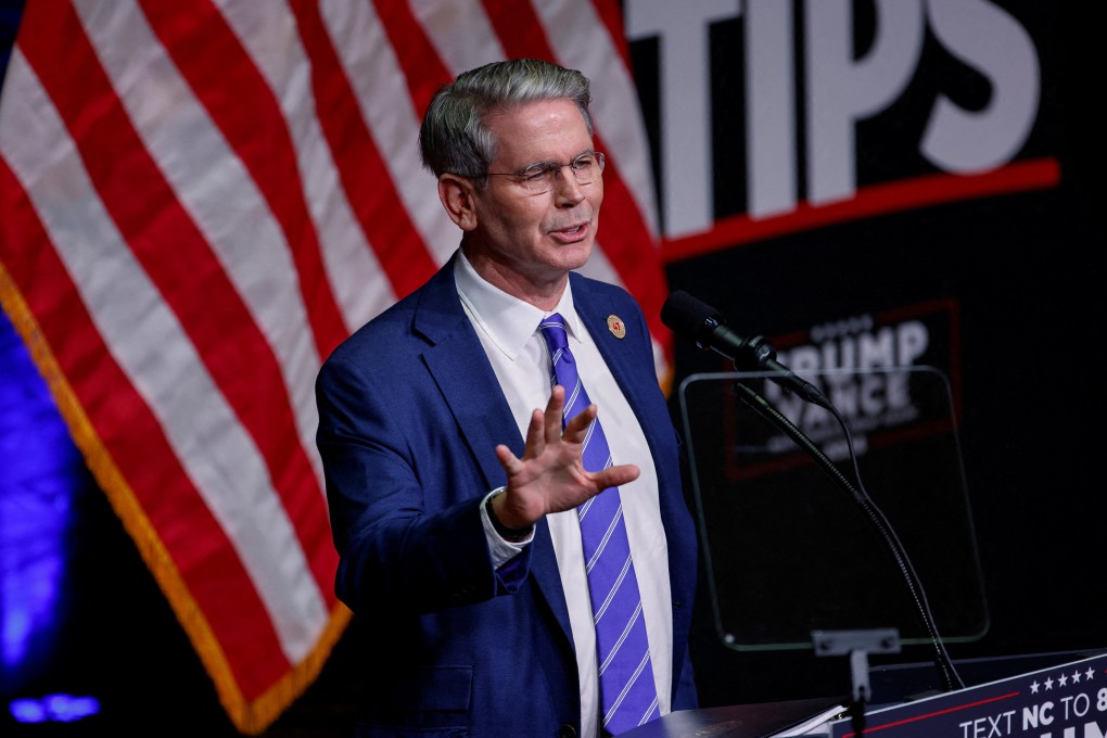 Key Square Group founder Scott Bessent speaks at a campaign event for Donald Trump Asheville, North Carolina, in August. Photo: Reuters