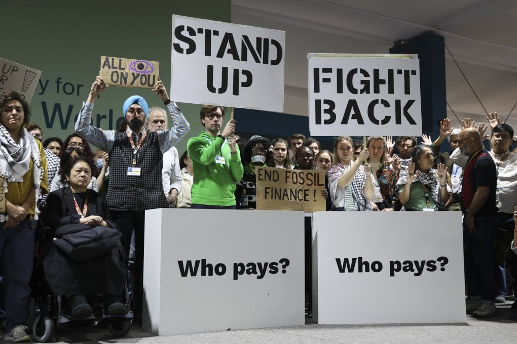 Climate activists at a protest at the UN Climate Change Conference Cop29 in Baku, Azerbaijan. Photo: EPA-EFE