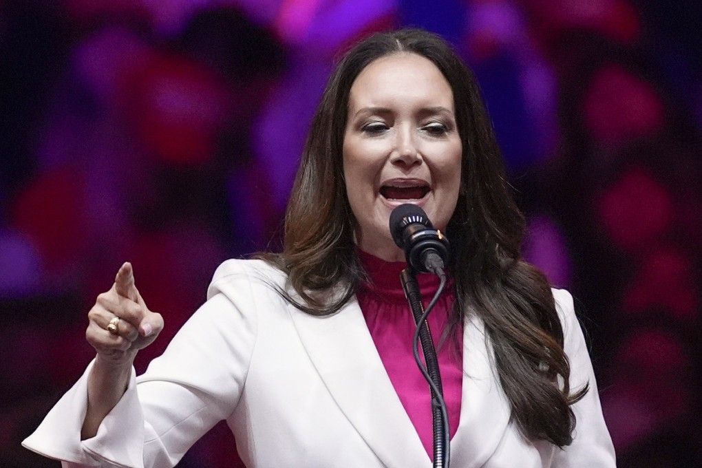 Brooke Rollins speaks at a campaign rally at Madison Square Garden in New York in October. Photo: AP