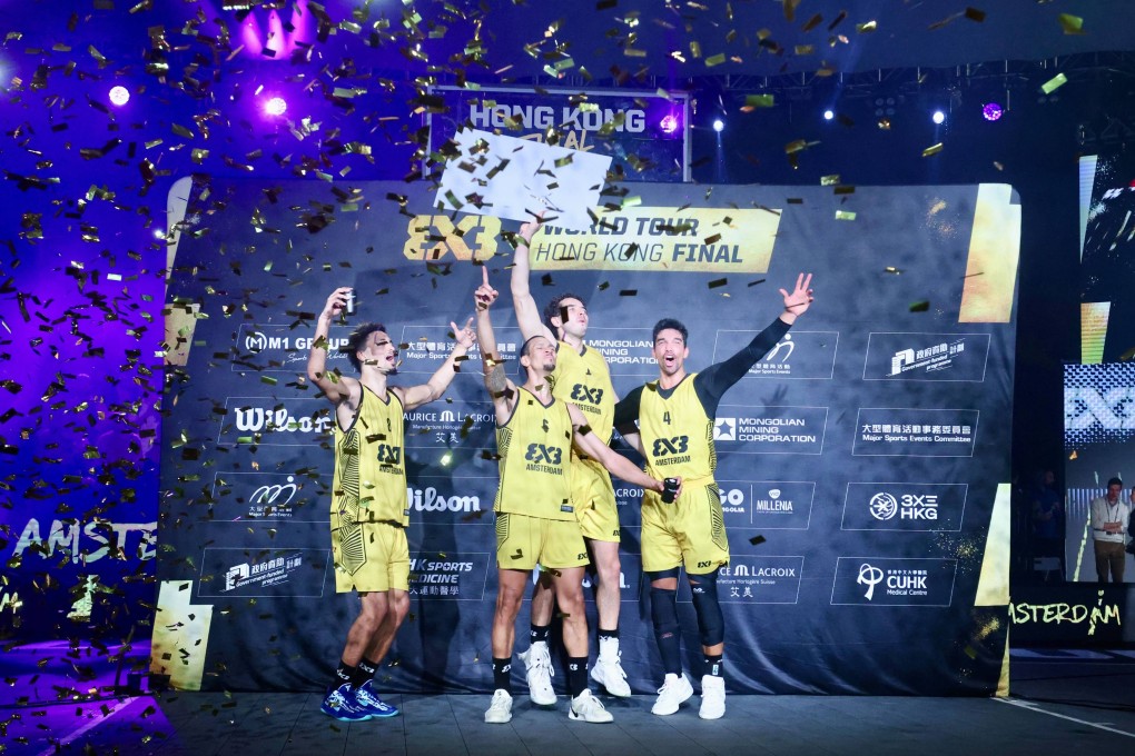 Amsterdam celebrate winning the Fiba 3x3 World Tour Final at Victoria Park. Photo: Jonathan Wong