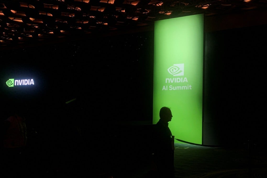 A man walks past the Nvidia logo at the company’s AI Summit in Mumbai on October 24. Photo: Reuters