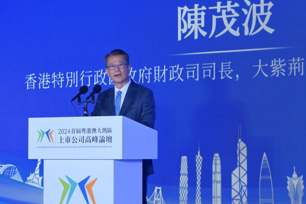 Financial Secretary Paul Chan Mo-po speaks at the Guangdong-Hong Kong-Macau Greater Bay Area Listed Companies Summit on November 25, 2024. Photo: Handout