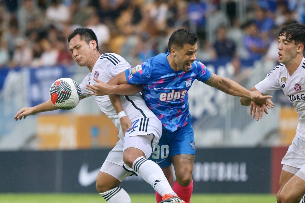 Leung Kwun-chung (left) battles with Juninho during Eastern’s FA Cup semi-final victory over Kitchee last season. Photo: Jonathan Wong