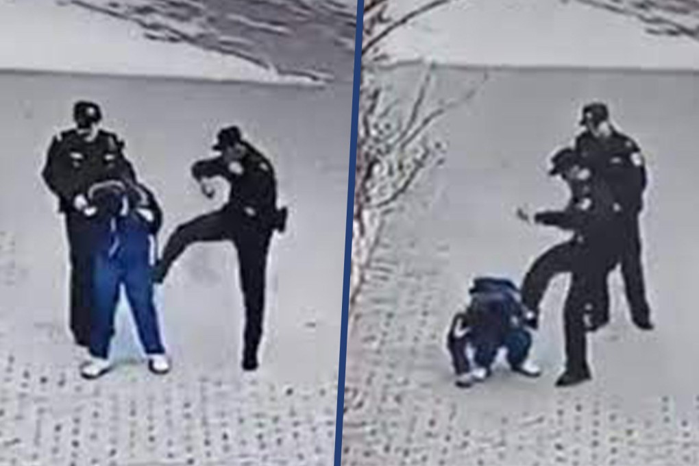 A police officer in China slapped and kicked a primary school boy for allegedly bullying two schoolmates, sparking nationwide outrage. Photo: SCMP composite/Weibo