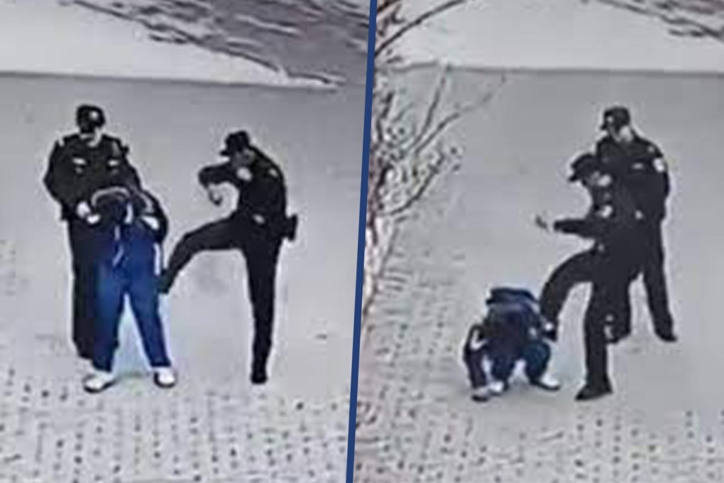 A police officer in China slapped and kicked a primary school boy for allegedly bullying two schoolmates, sparking nationwide outrage. Photo: SCMP composite/Weibo