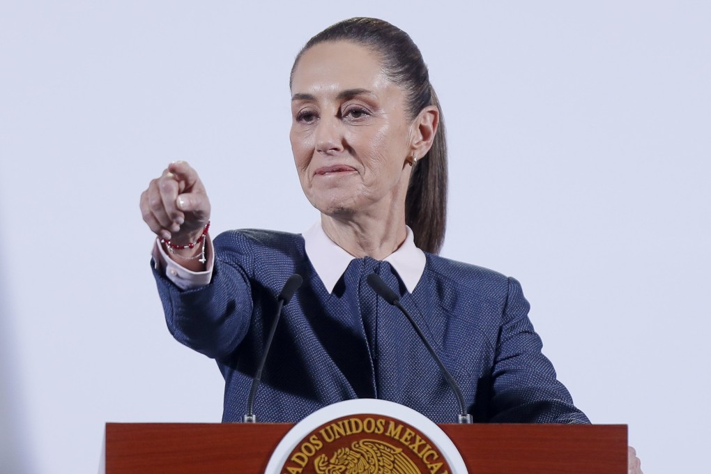 Mexican President Claudia Sheinbaum gestures during a press conference at the National Palace in Mexico City on Tuesday. Photo: EPA-EFE