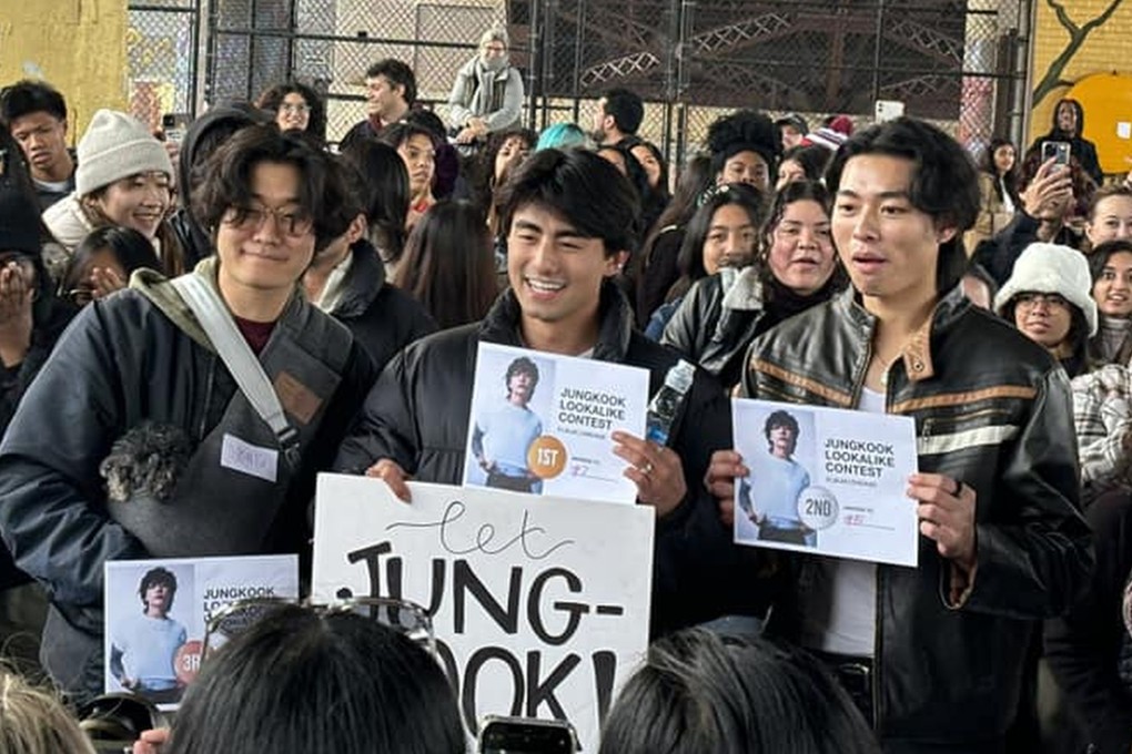 The winners of a Jungkook lookalike contest in Chicago, in the US. The competition drew a large crowd of participants and K-pop fans alike. Photo: Facebook/BTS Archive Memes