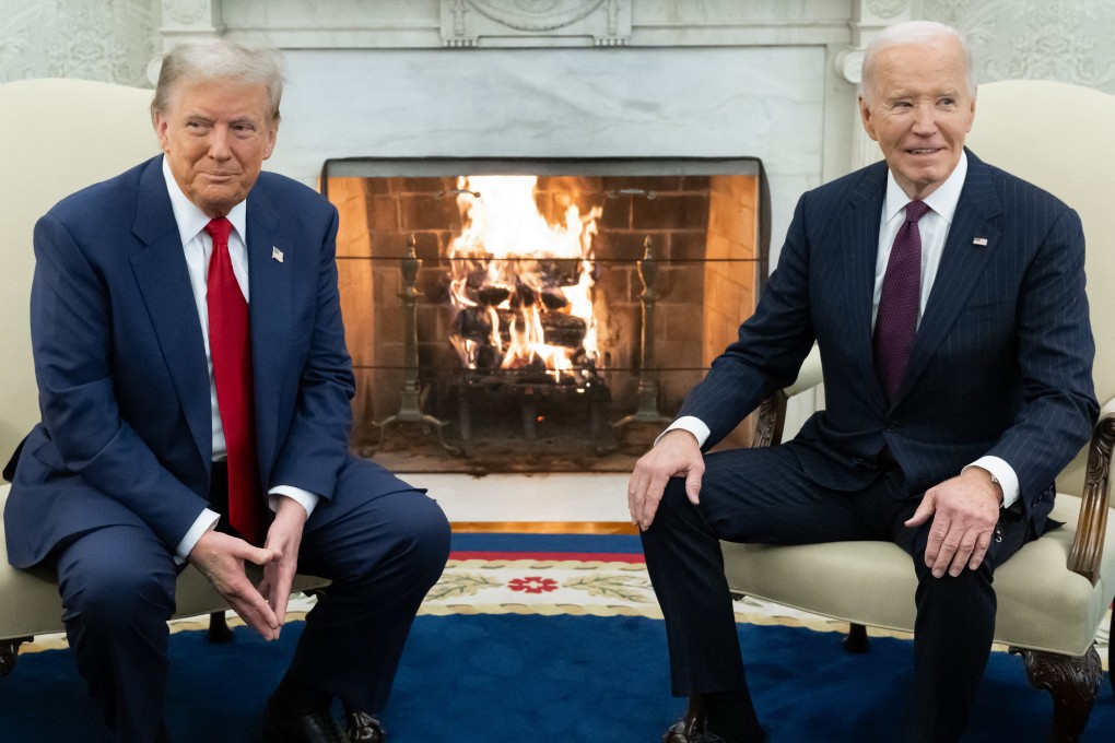 Donald Trump meets President Joe Biden in the Oval Office in Washington on November 13. Biden pushed a values-based policy, but ended up weakening America’s credibility as a force for democracy and human rights. Photo: TNS