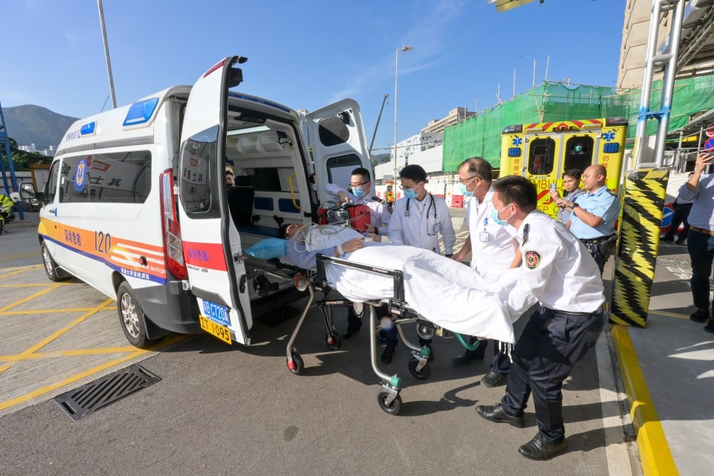 A patient arrives at Tuen Mun Hospital during a preparation drill before the launch of the pilot scheme. Photo: Handout