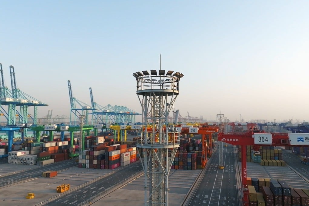 Huawei Technologies’ digital solutions, including the use of 5G technology, help to ensure the efficient running of Tianjin’s smart container seaport in northern China. Photo: Huawei Technologies