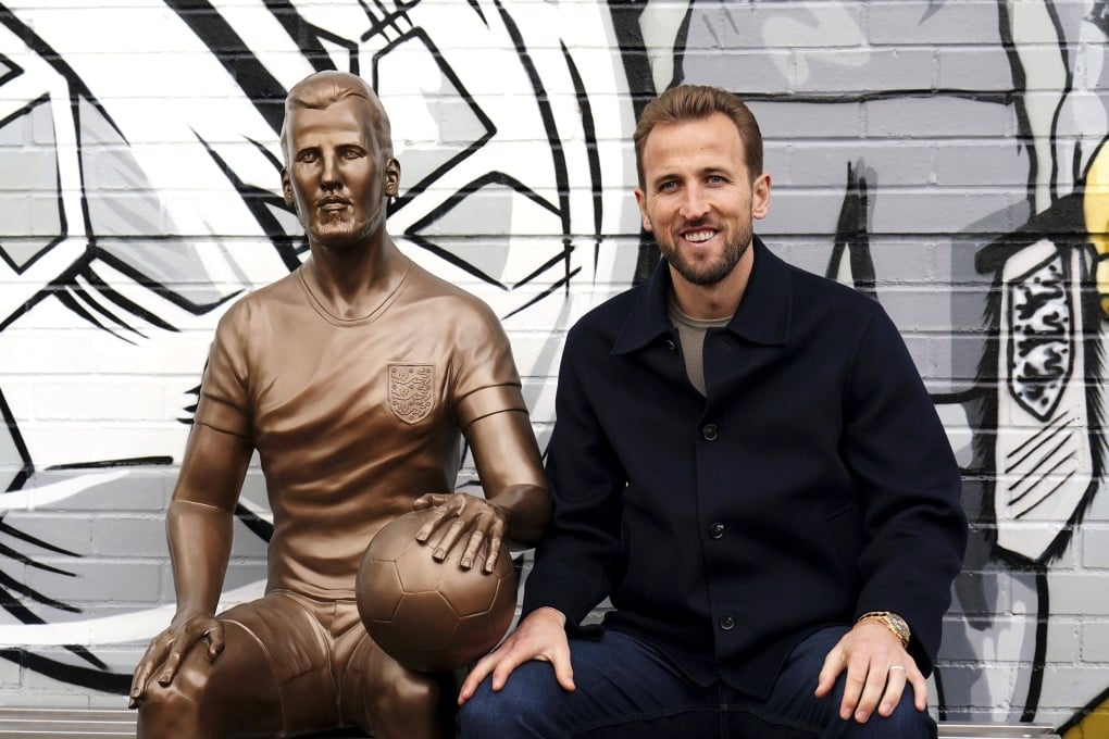 England football captain and forward Harry Kane poses during the unveiling of a statue of himself at The Peter May Centre in London earlier this month. Photo: AP