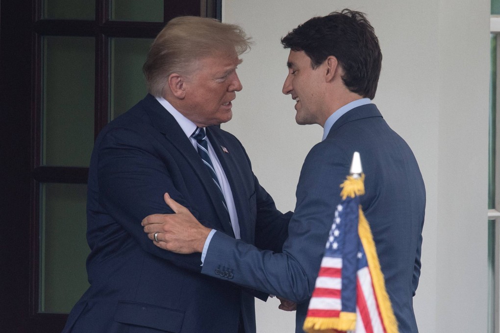 Canadian Prime Minister Justin Trudeau (right) with Donald Trump in Washington in 2019. Photo: AFP