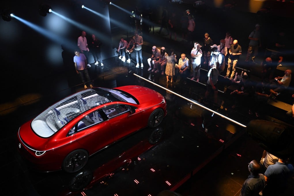 A presentation for the new Mercedes-Benz CLA Class in 2023. A version with a hybrid engine powered by petrol and electric battery will be launched in 2025. The German carmaker is one of several turning their attention back to internal combustion engines as EV sales stall. Photo: AFP