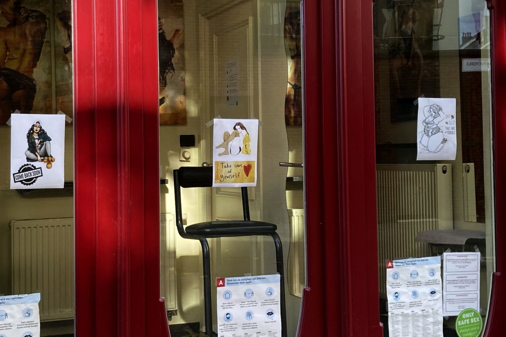 An empty chair inside a sex worker’s booth in Antwerp, Belgium. File photo: AP