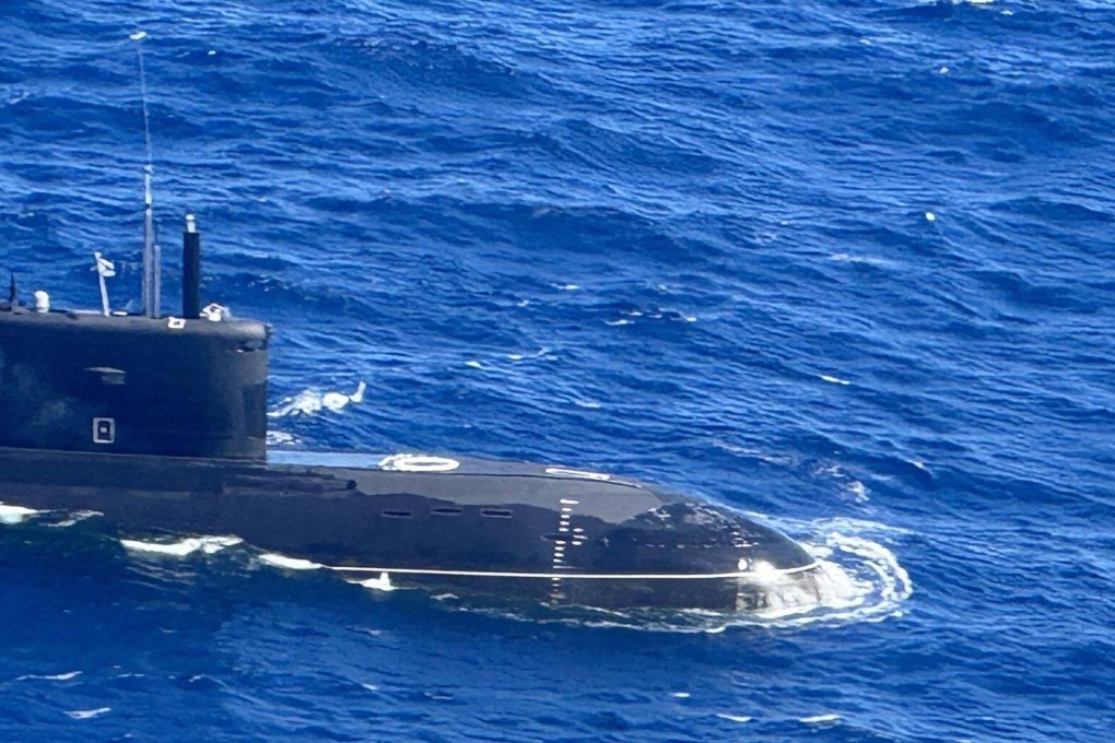 An aerial shot from an Armed Forces of the Philippines surveillance plane of a Russian Kilo-class submarine Ufa 490, spotted 80 nautical miles from Mindoro island in the disputed South China Sea. Photo: Handout / Armed Forces of the Philippines / AFP