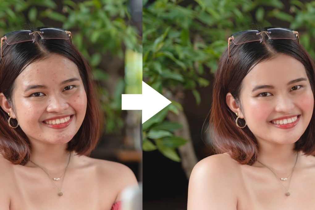 Side by side photos of a woman before and after her face has been digitally edited. A study published in The Royal Society has revealed that software-modified faces were viewed more favourably than untouched ones. Photo: Shutterstock