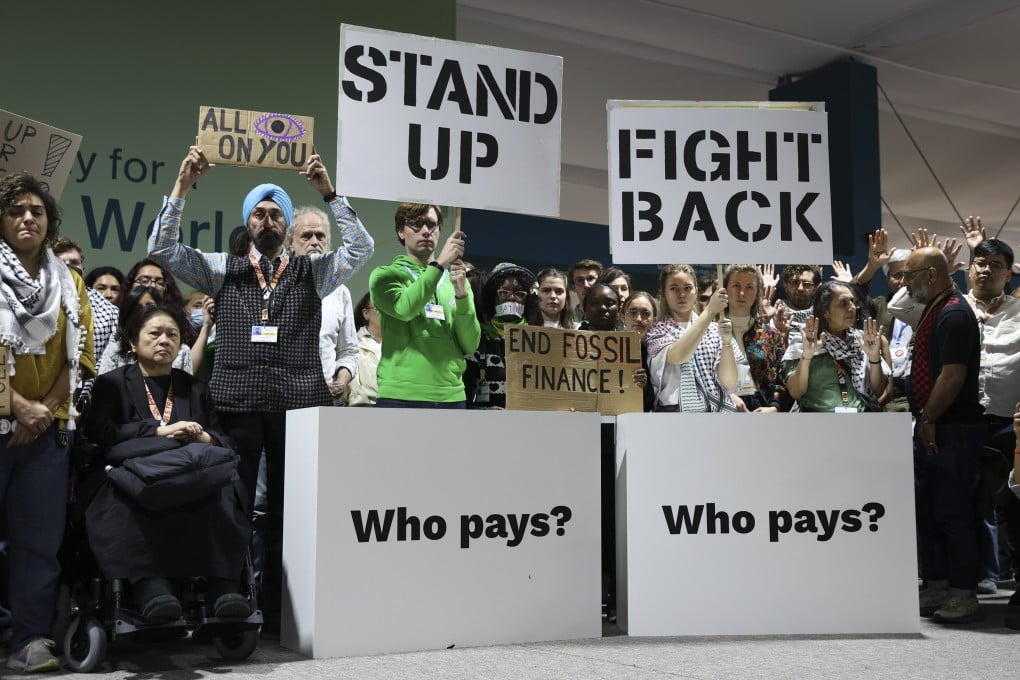 Climate activists protest at the Cop 29 UN climate change conference in Baku, Azerbaijan, on November 23. Photo: EPA-EFE