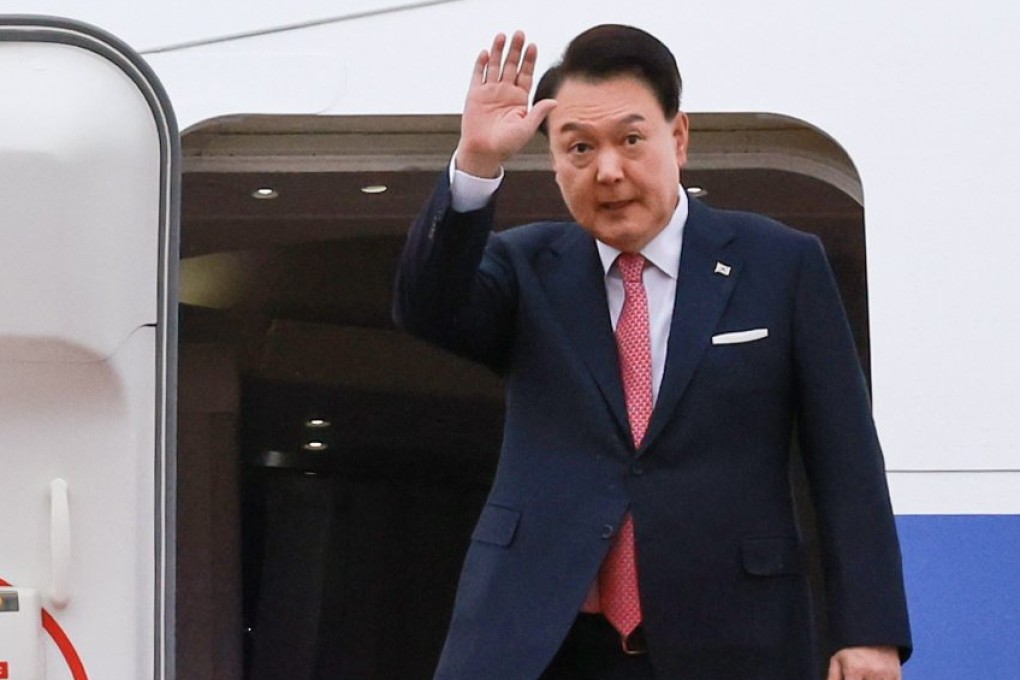 South Korean President Yoon Suk-yeol boards the presidential plane at Seoul Air Base in Seongnam last month. Photo: Yonhap/EPA-EFE