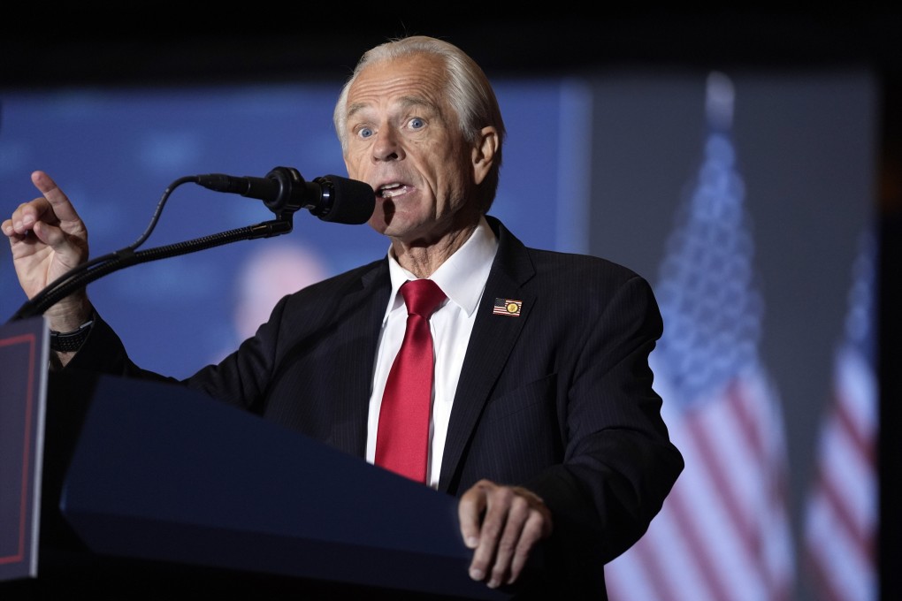 Peter Navarro speaks before Donald Trump takes the stage at a campaign event in Concord, New Hampshire, on October 21, 2024. Photo: AP