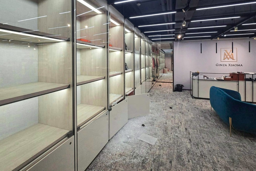 The aftermath of the burglary at Ginza Xiaoma at New World Tower on November 30. Photo: Handout