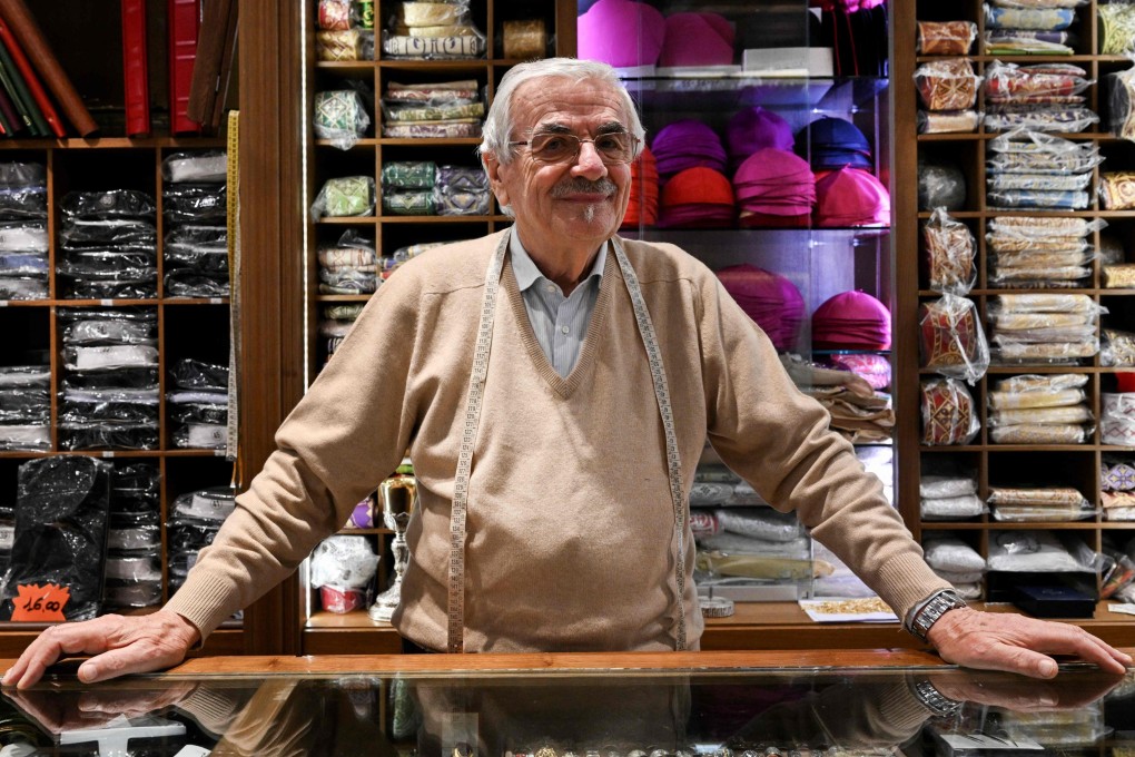 One of the last ecclesiastical tailors in Rome, Raniero Mancinelli has made cassocks, collars and robes for generations of clergymen, including three popes and some of the new cardinals Pope Francis will appoint on December 7, 2024. Photo: AFP
