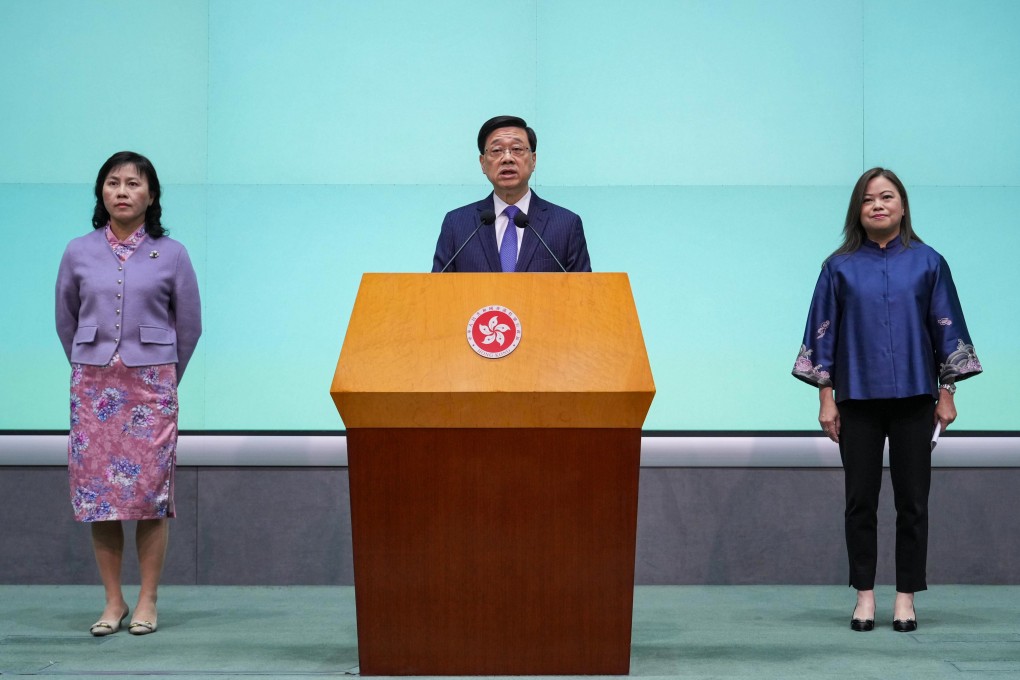 (From left) Mable Chan, Chief Executive John Lee and Rosanna Law. Photo: May Tse