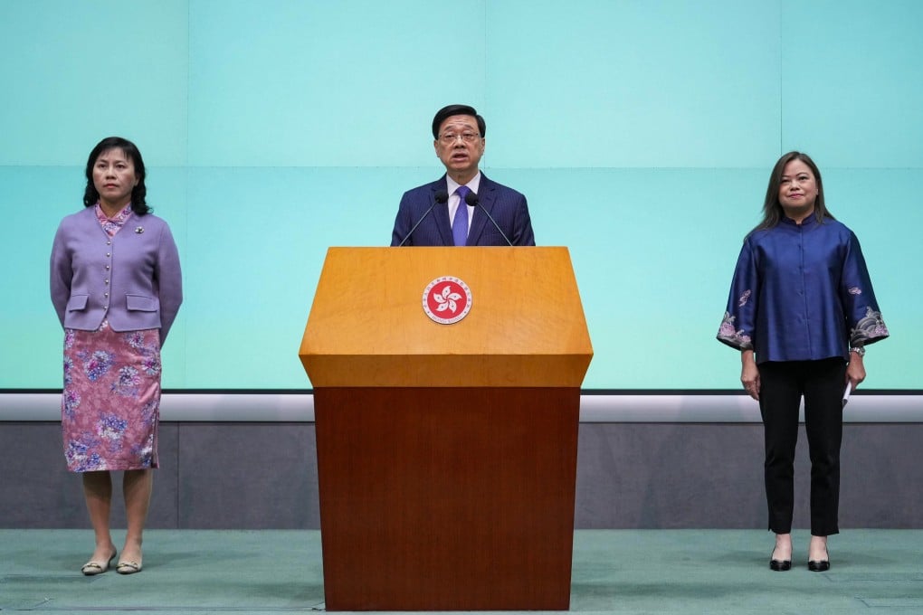 (From left) Mable Chan, Chief Executive John Lee and Rosanna Law. Photo: May Tse