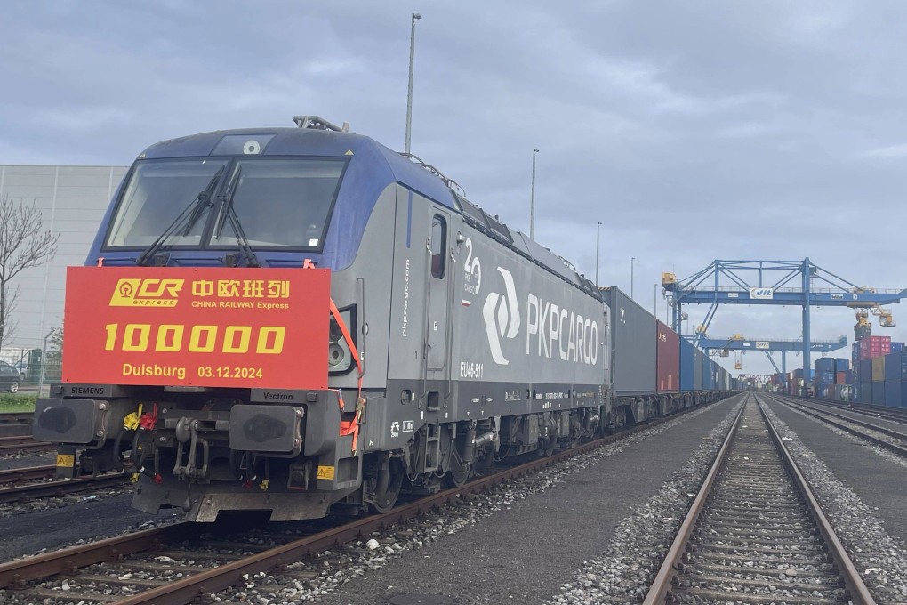 The 100,000th China-Europe freight train arrives in Duisburg, Germany, on Tuesday. Photo: Xinhua