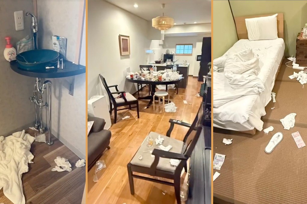 A Japanese blogger using the handle @roketdan2 posted on X that five travellers from China left a guest house in disarray between November 18 and 21. Photo: SCMP composite/X.com