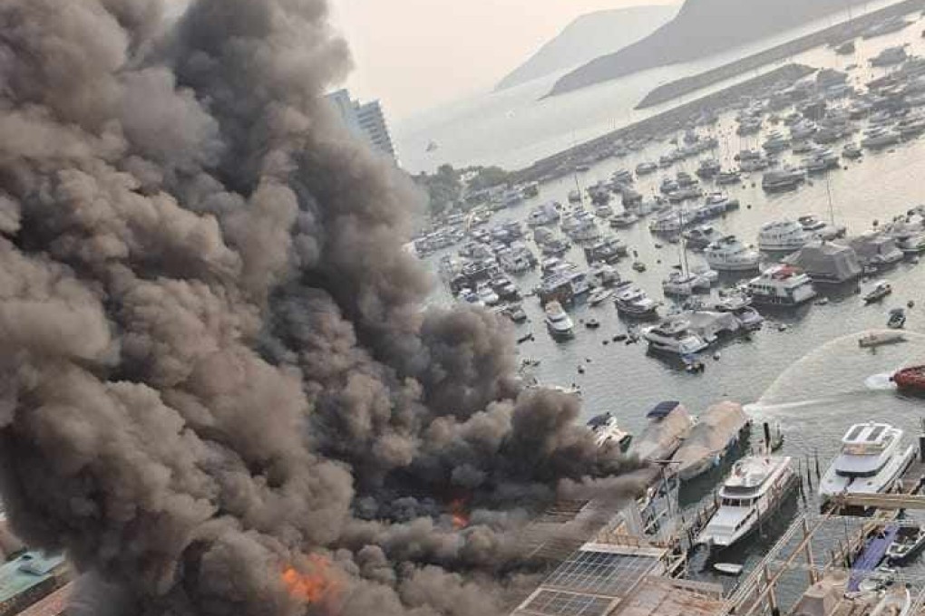 The fire escalated into a No.3 alarm within half an hour at the shipyard on Shum Wan Road at 4.11pm. Photo: Facebook / southernbuddies