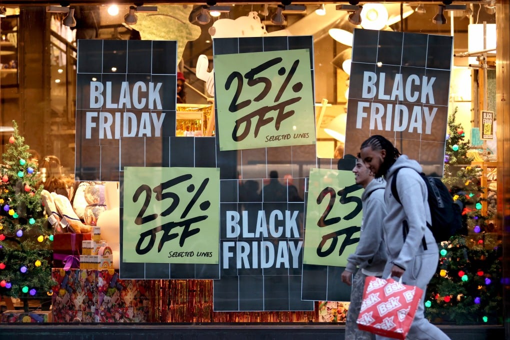 Black Friday sales signs on Oxford Street in London, Britain. Photo: Xinhua