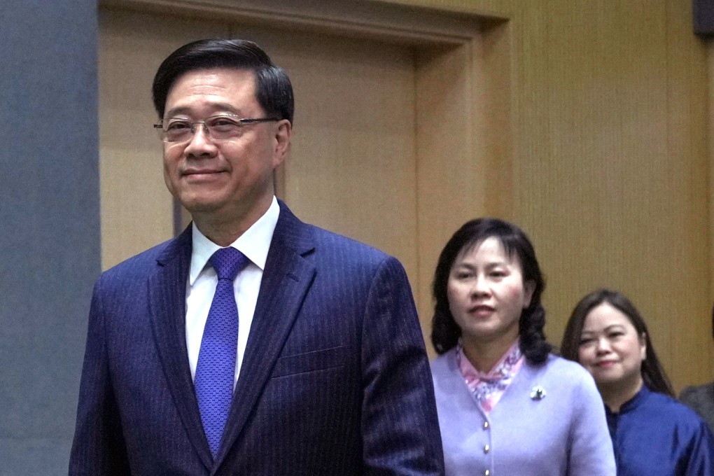 Chief Executive John Lee Ka-chiu announces the appointments of Mable Chan as Secretary for Transport and Logistics and Rosanna Law Shuk-pui as Secretary for Culture, Sports and Tourism. Photo: May Tse