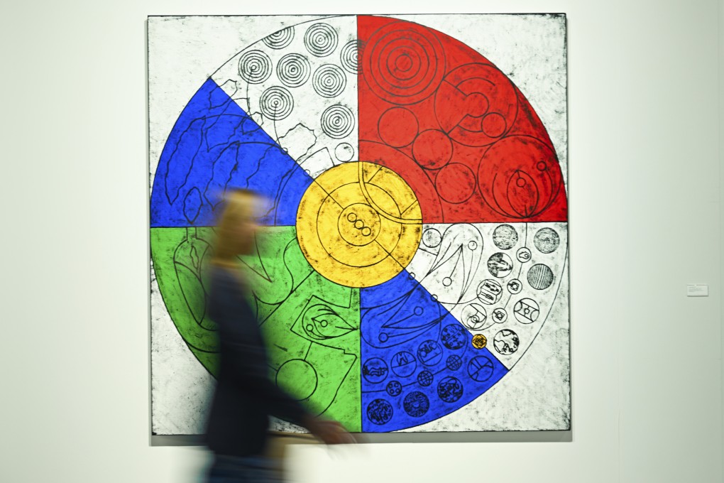 A piece by artist Matt Mullican at Art Basel Miami Beach on December 4, 2024. After a two-year slump in the art market, crowds were back and buying at this year’s event. Photo: AP