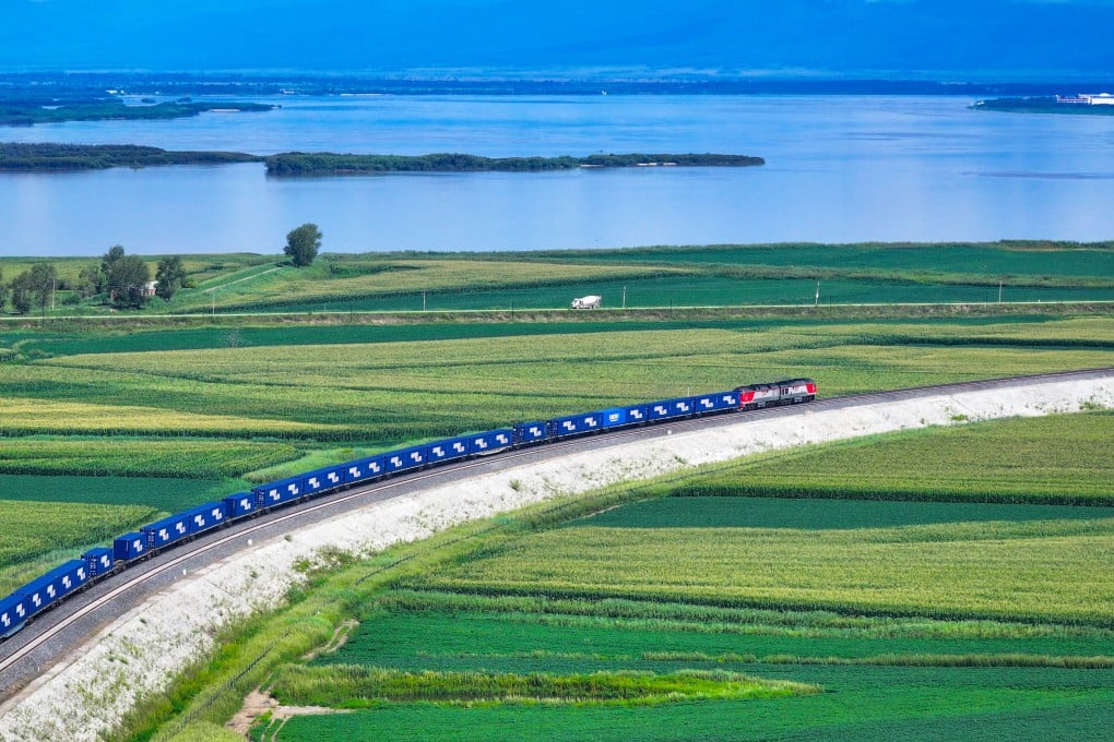 A China-Europe freight train departs from Tongjiang in the northeastern Chinese province of Heilongjiang. Photo: Xinhua