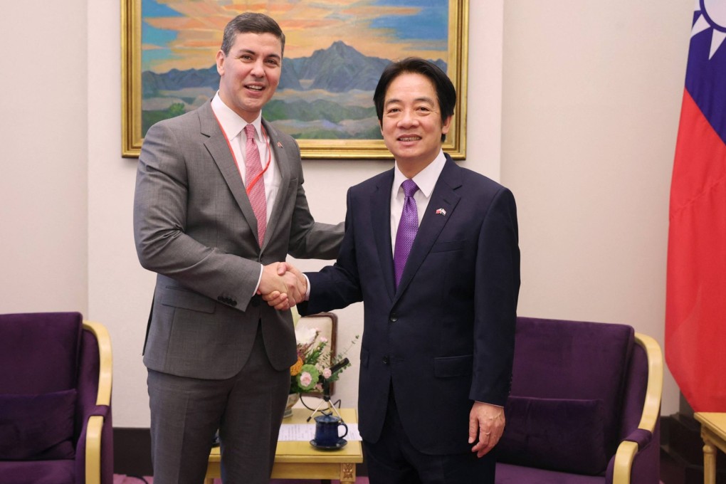 A meeting in Taipei on July 12, 2023, between Paraguay’s president-elect Santiago Pena and William Lai Ching-te, then Taiwan’s vice-president. Paraguay has expelled a Chinese diplomat for urging Paraguayan legislators to sever ties to Taiwan. Photo: Taiwan’s Presidential Office  via AFP