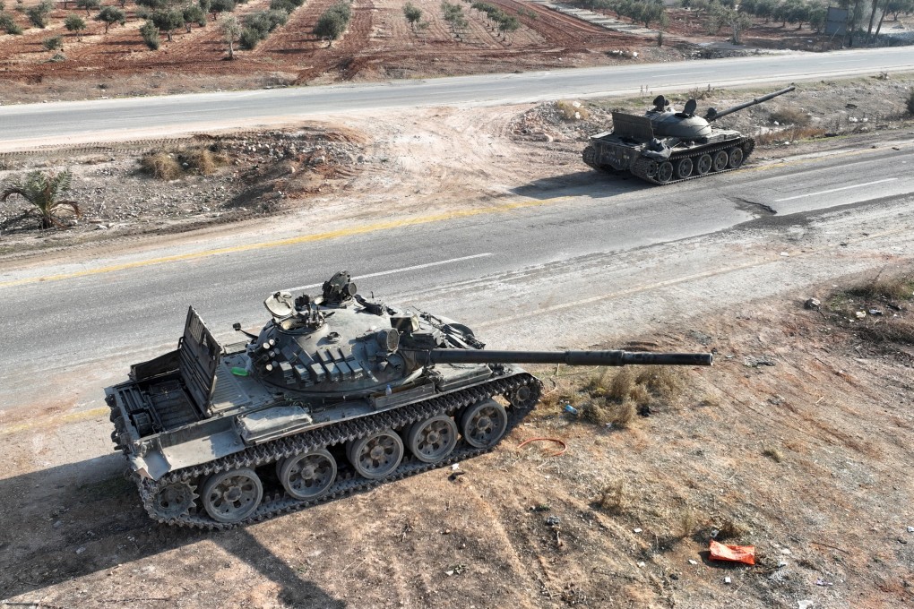 Tanks are seen as rebels seek to capitalise on their capture of Aleppo and Hama by pressing onwards to Homs on Friday. Photo: Reuters