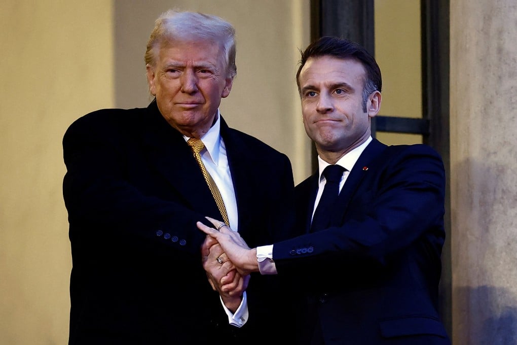 French President Emmanuel Macron (right) shakes hands with US president-elect Donald Trump as he arrives for a meeting at the Elysee Palace in Paris on Saturday. Photo: Reuters
