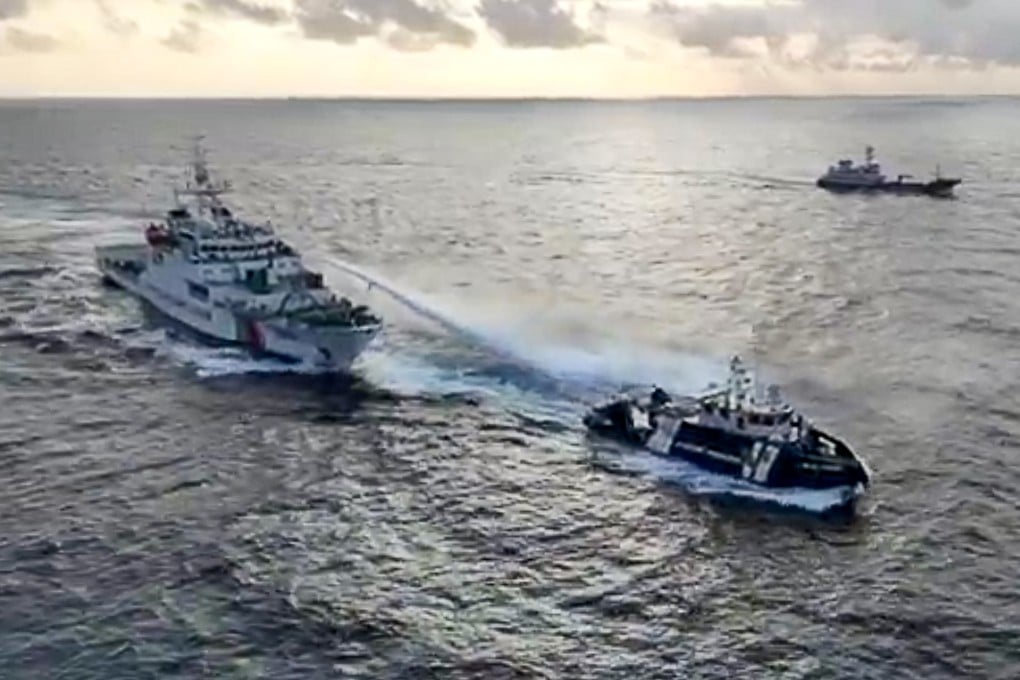 Chinese coastguard blocks Philippine vessels near the Scarborough Shoal. Photo: Philippine Coast Guard