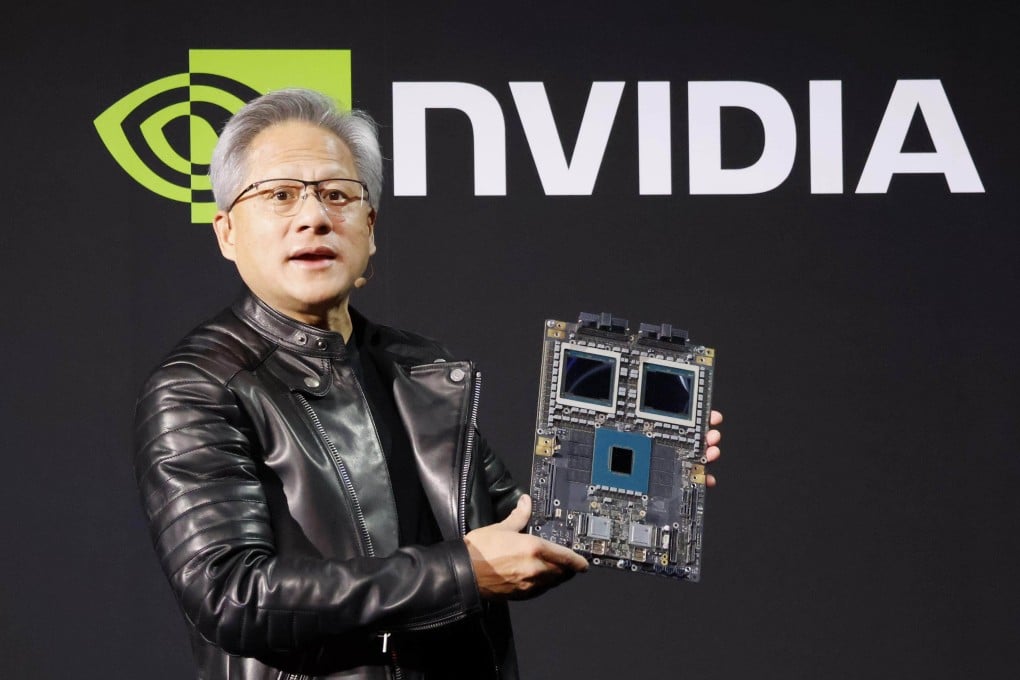 Nvidia chief executive Jensen Huang delivers a speech at an event on artificial intelligence in Tokyo on November 13, 2024. Photo: Kyodo