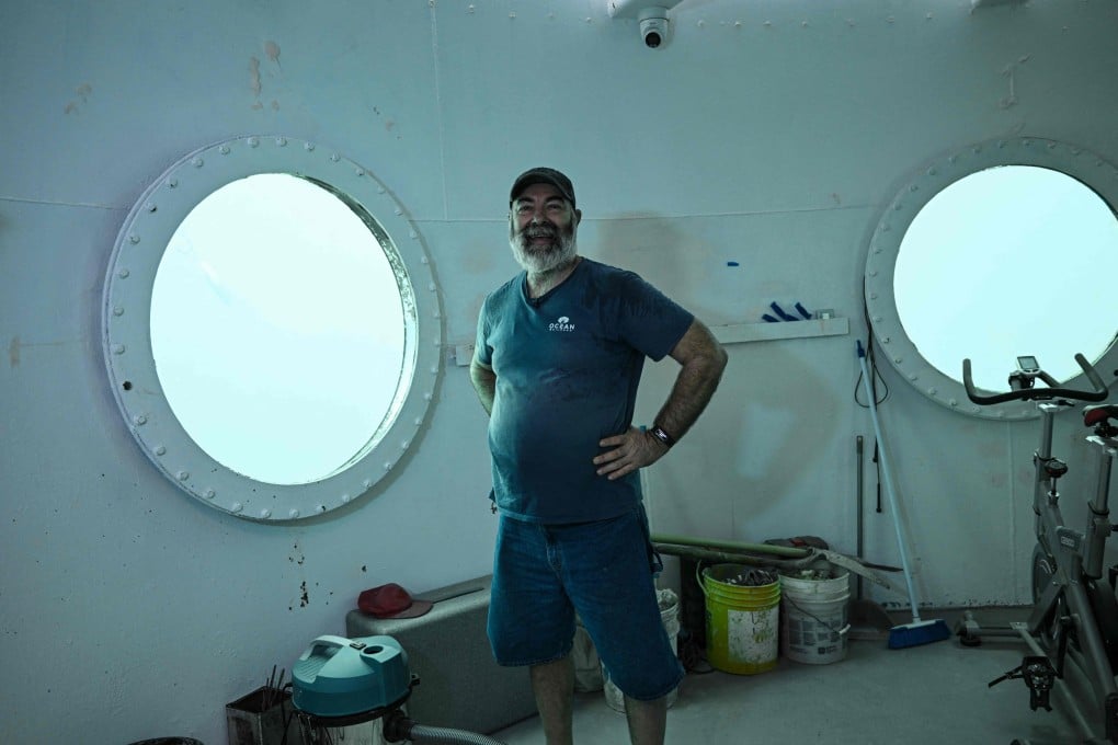 German aerospace engineer Rudiger Koch in his underwater pod off the coast of Panama, where he aims to live for 120 days to set a world record. Photo: AFP