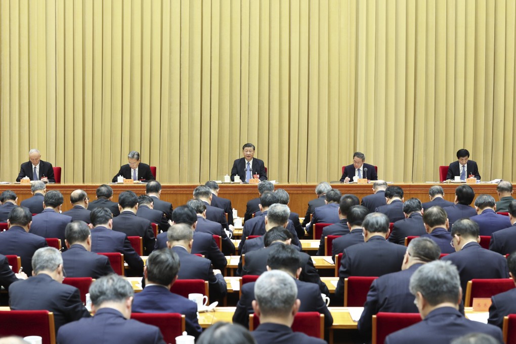 Chinese President Xi Jinping delivers a speech at the 2023 central economic work conference in Beijing. Photo: AP