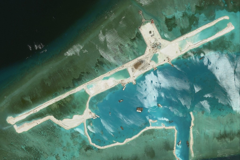 A satellite image of Pearson Reef in the Spratly Islands, taken on September 29, suggests Vietnam may be building a 3km runway. Photo: CSIS/AMTI/MAXAR Technologies