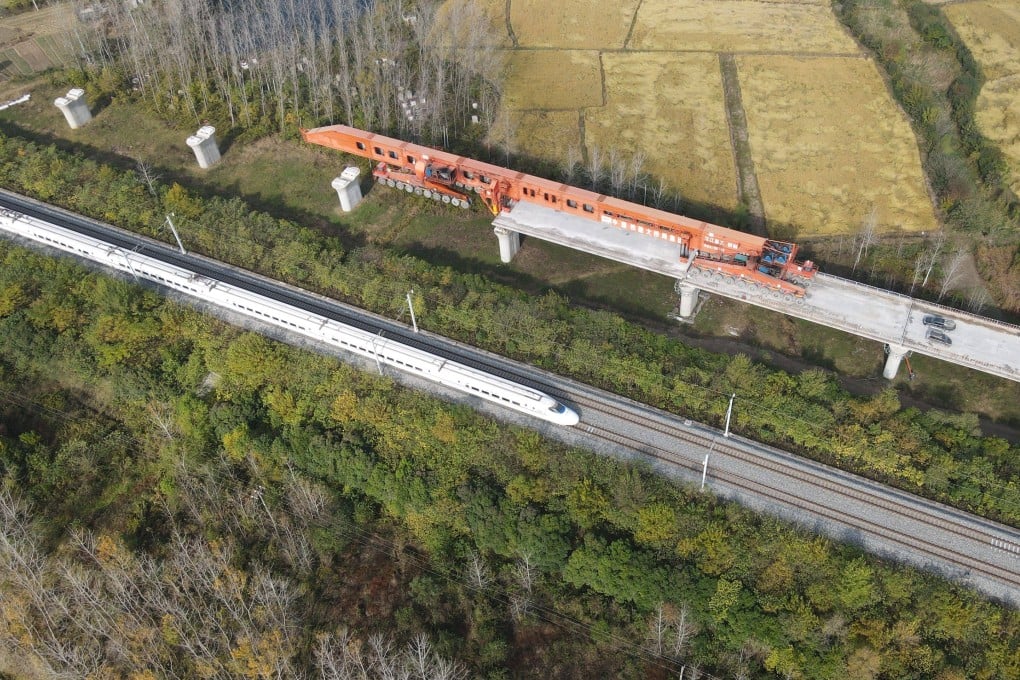 A high-speed railway is seen under construction in China’s Anhui province last month. Photo: Xinhua
