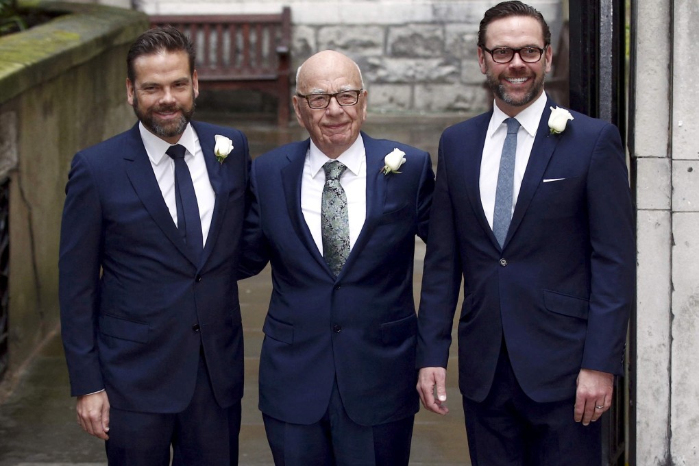 Rupert Murdoch, centre, with his sons Lachlan, left, and James. File photo: Reuters