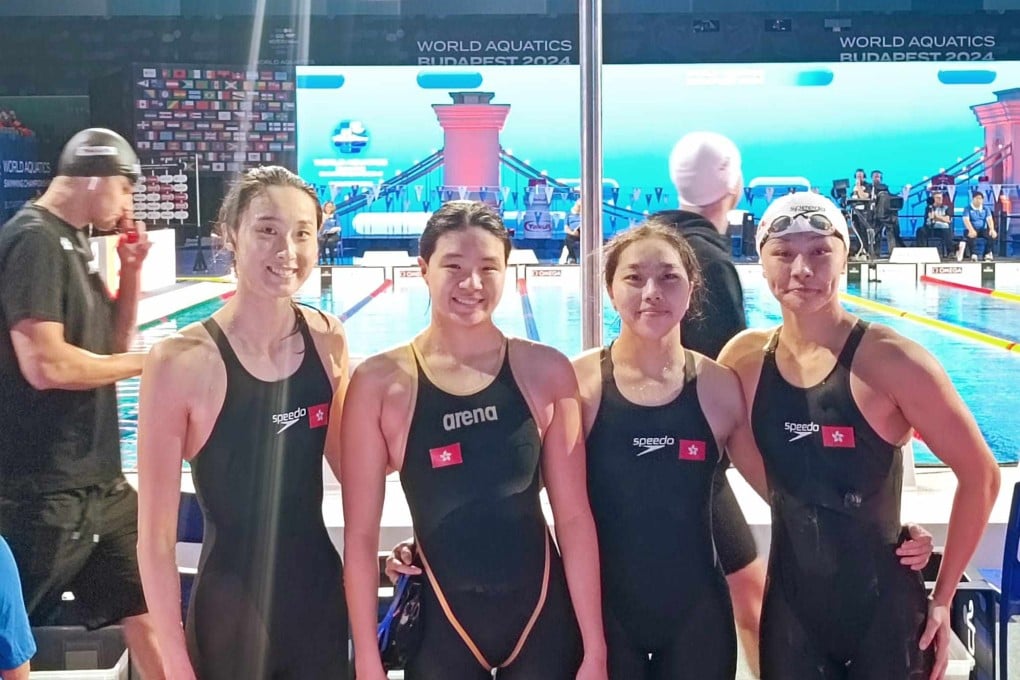 From left, Karen Tam, Gilaine Ma, Ng Lai-wa and Li Sum-yiu set a Hong Kong record of three minutes and 39.67 seconds in the women’s 4x100m freestyle relay. Photo: Handout