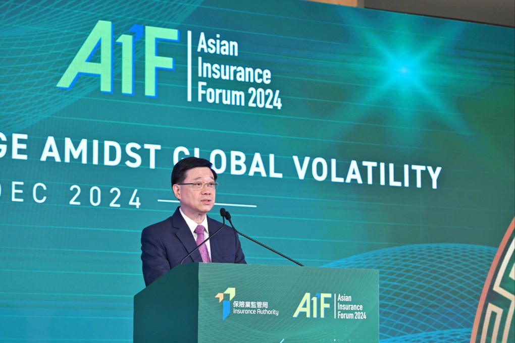 Chief Executive John Lee Ka-chiu speaks at the Asian Insurance Forum on December 10. Photo: SCMP